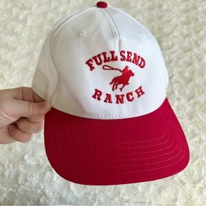Full Send Hat Cap Adult OS White Red Ranch Western Cowboy Horse Lasso Snapback